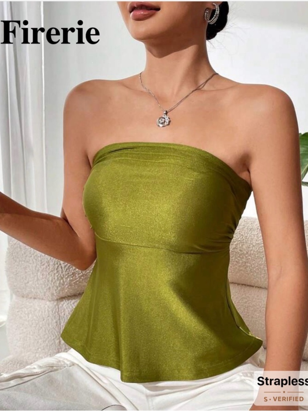 SHEIN Olive Green Strapless Peplum Camisole